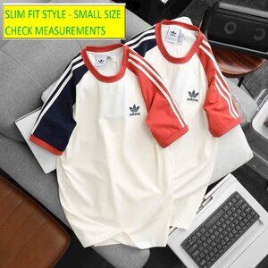 Adidas Classics Original 3 Stripes Tee Shirt Trefoil Retro Men Vanilla Slim Fit